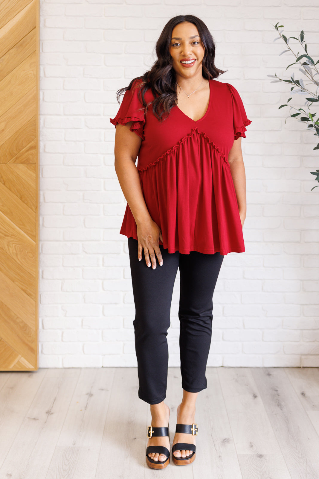 One Day Soon V-Neck Ruffle Detail Top - Simply Graced Mama