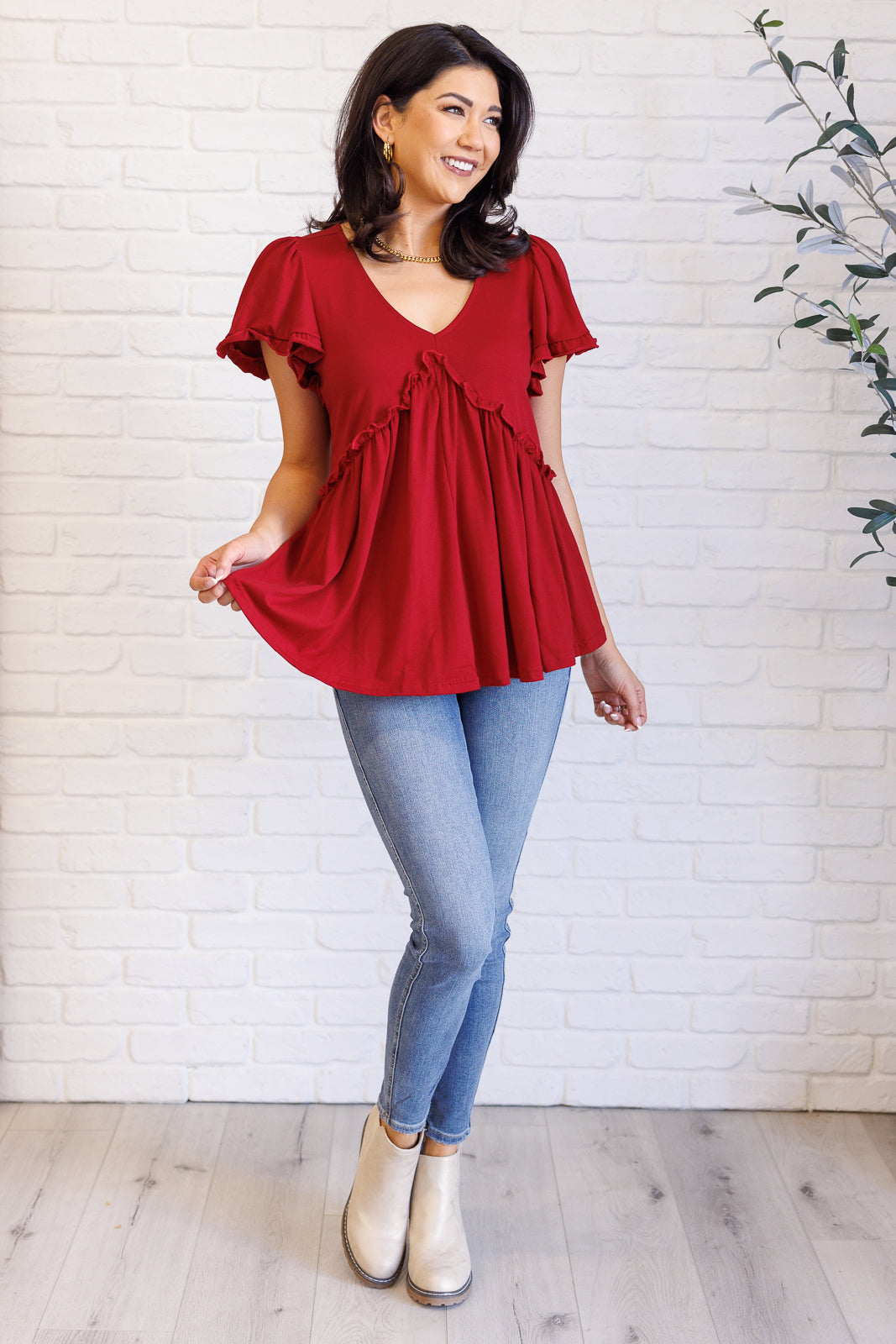 One Day Soon V-Neck Ruffle Detail Top - Simply Graced Mama