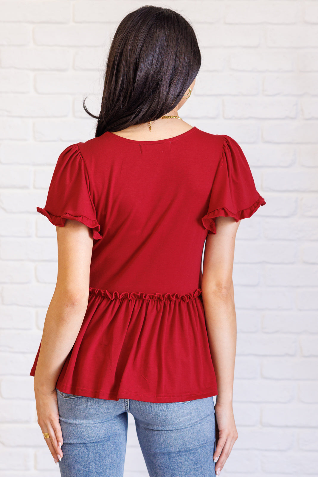 One Day Soon V-Neck Ruffle Detail Top - Simply Graced Mama