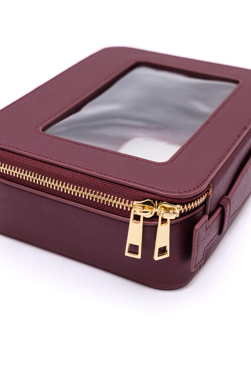 PU Leather Travel Cosmetic Case in Wine - Simply Graced Mama