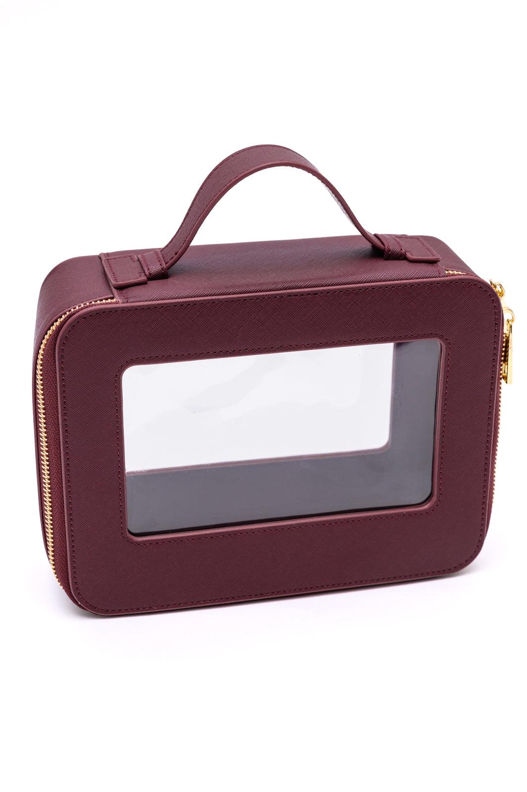 PU Leather Travel Cosmetic Case in Wine - Simply Graced Mama