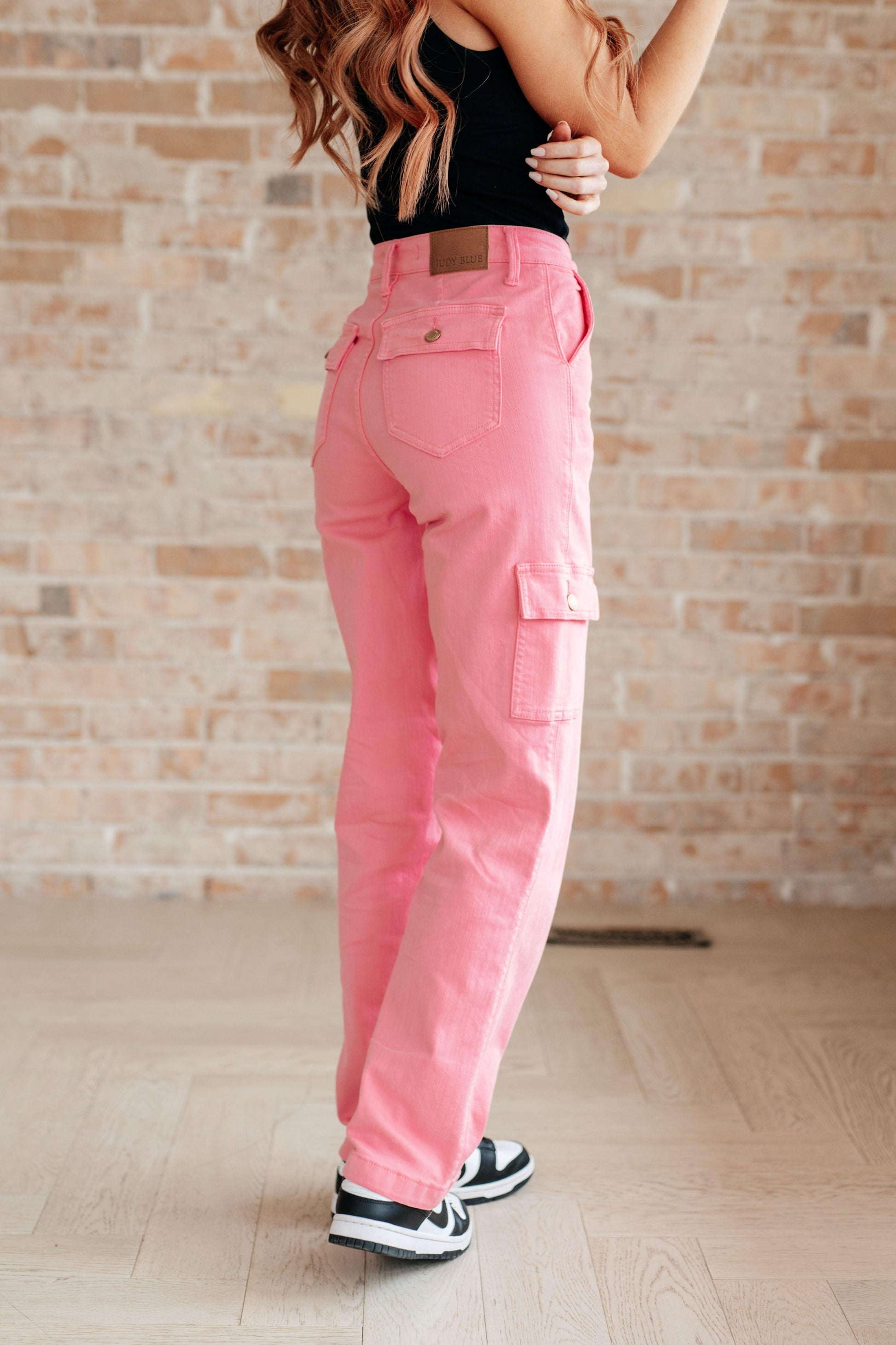 Peggy High Rise Cargo Straight Jeans in Pink - Simply Graced Mama