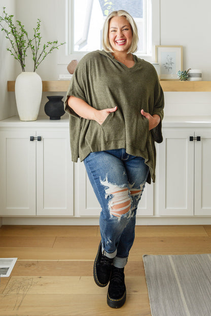 Perfectly Poised Hooded Poncho in Olive - Simply Graced Mama