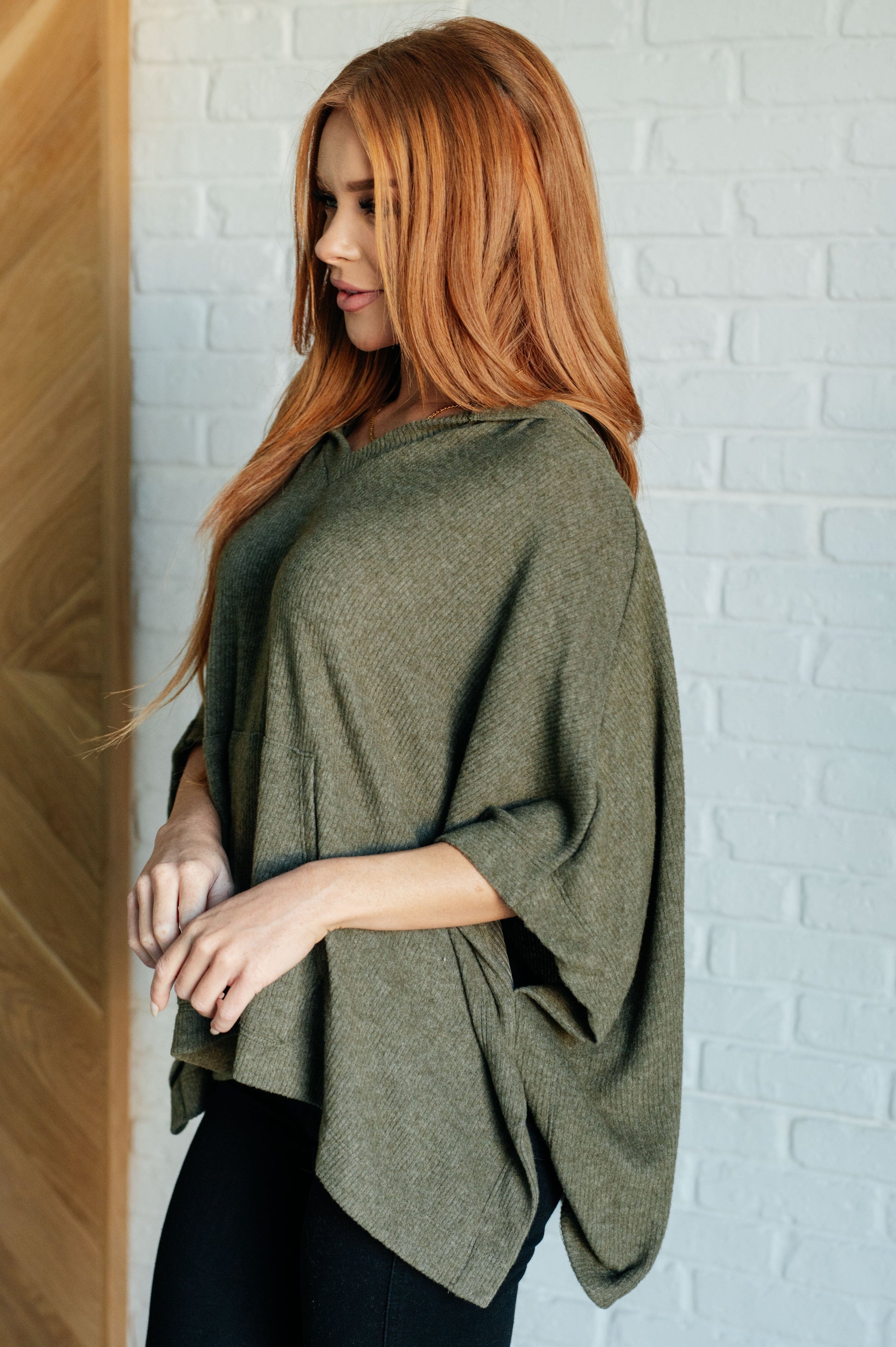 Perfectly Poised Hooded Poncho in Olive - Simply Graced Mama