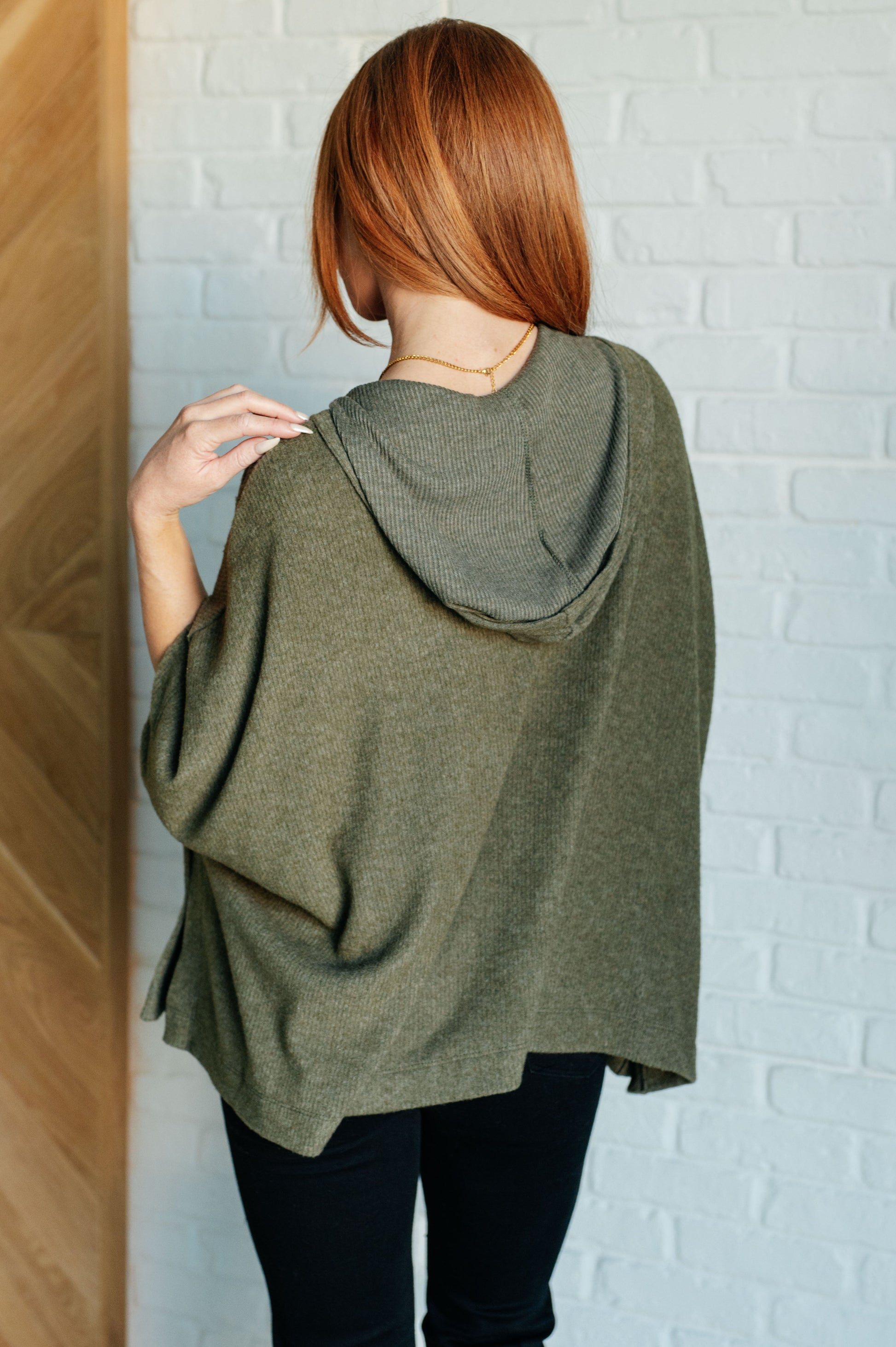 Perfectly Poised Hooded Poncho in Olive - Simply Graced Mama