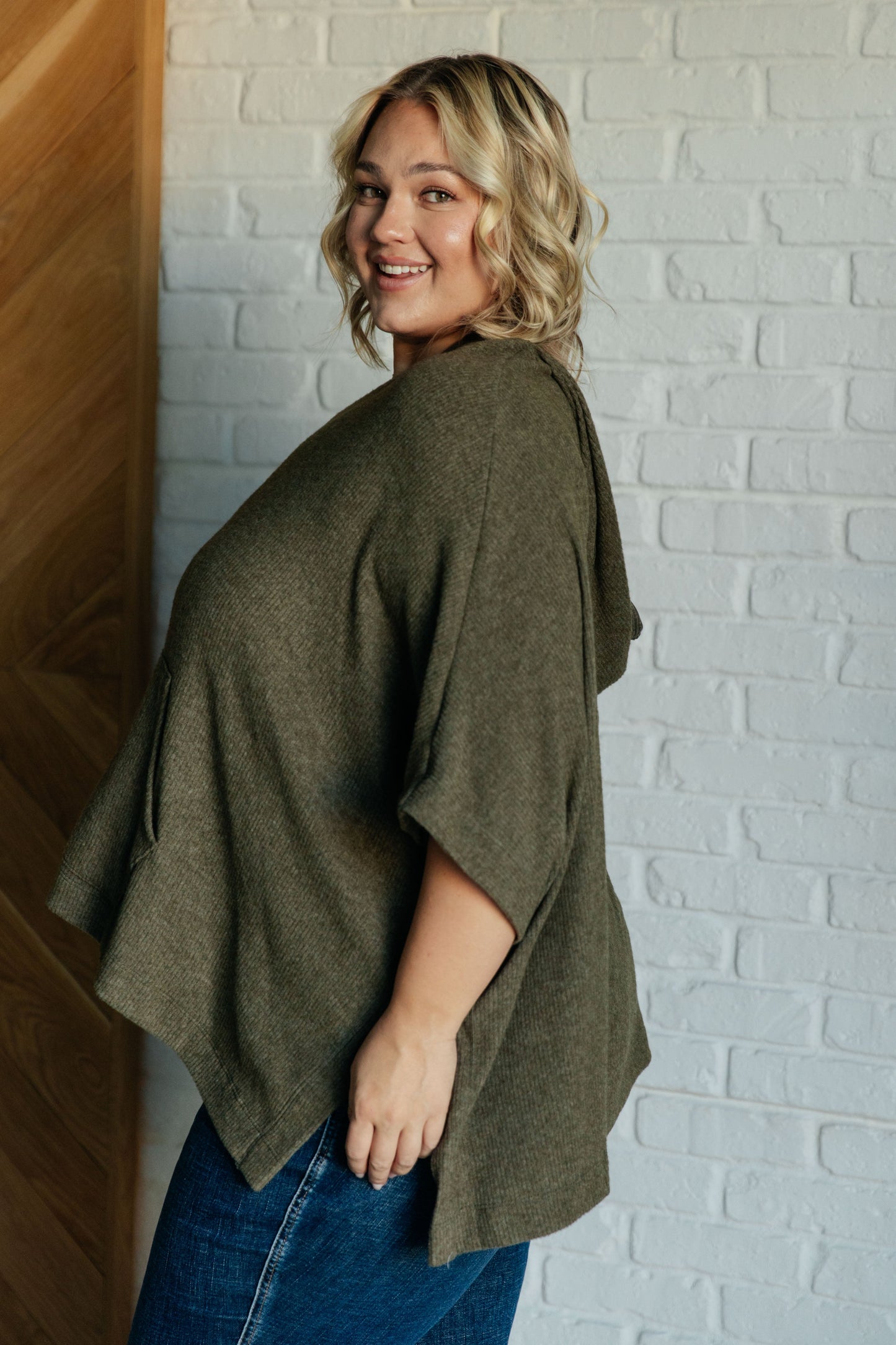 Perfectly Poised Hooded Poncho in Olive - Simply Graced Mama