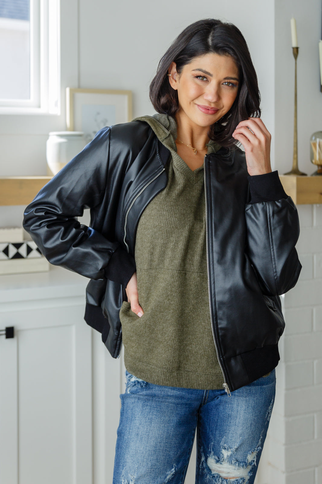 Perfectly Poised Hooded Poncho in Olive - Simply Graced Mama