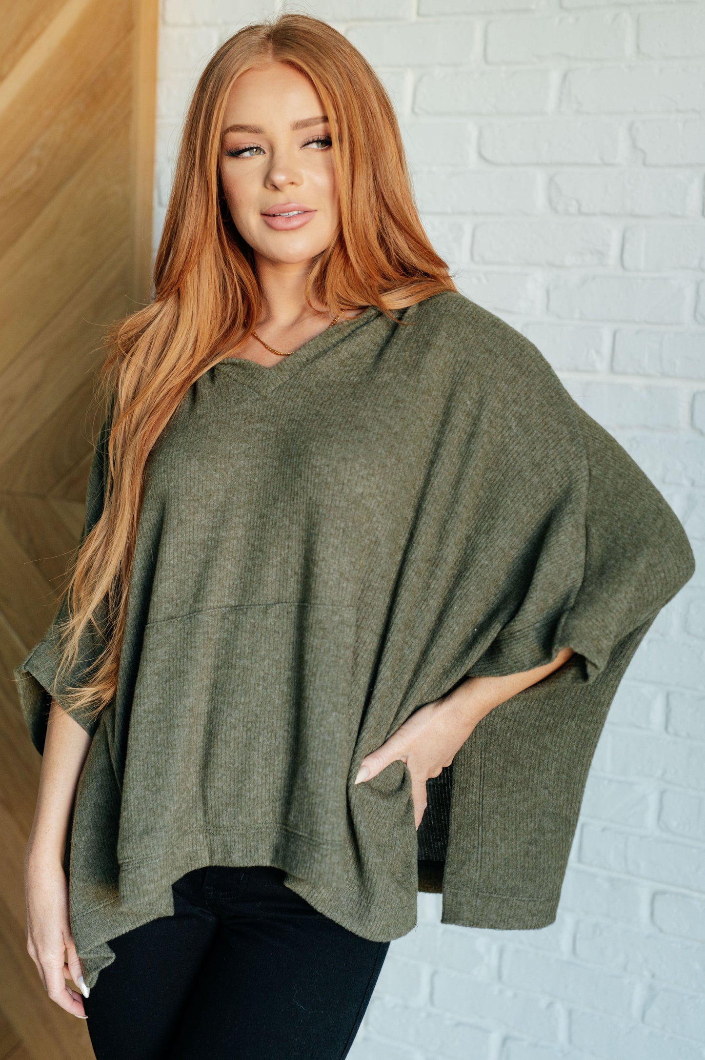 Perfectly Poised Hooded Poncho in Olive - Simply Graced Mama