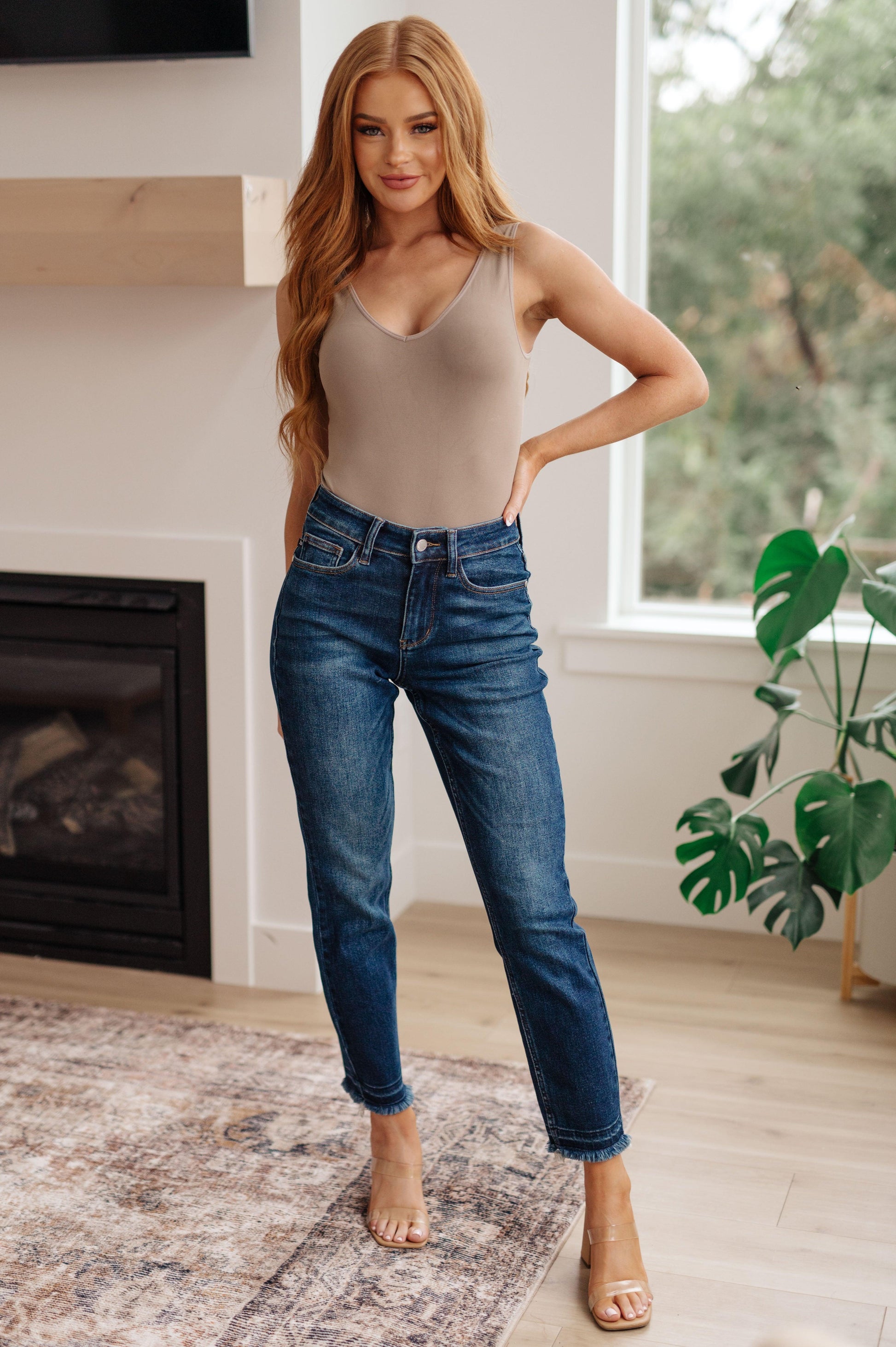 Phillipa High Rise Release Hem Slim Jeans - Simply Graced Mama