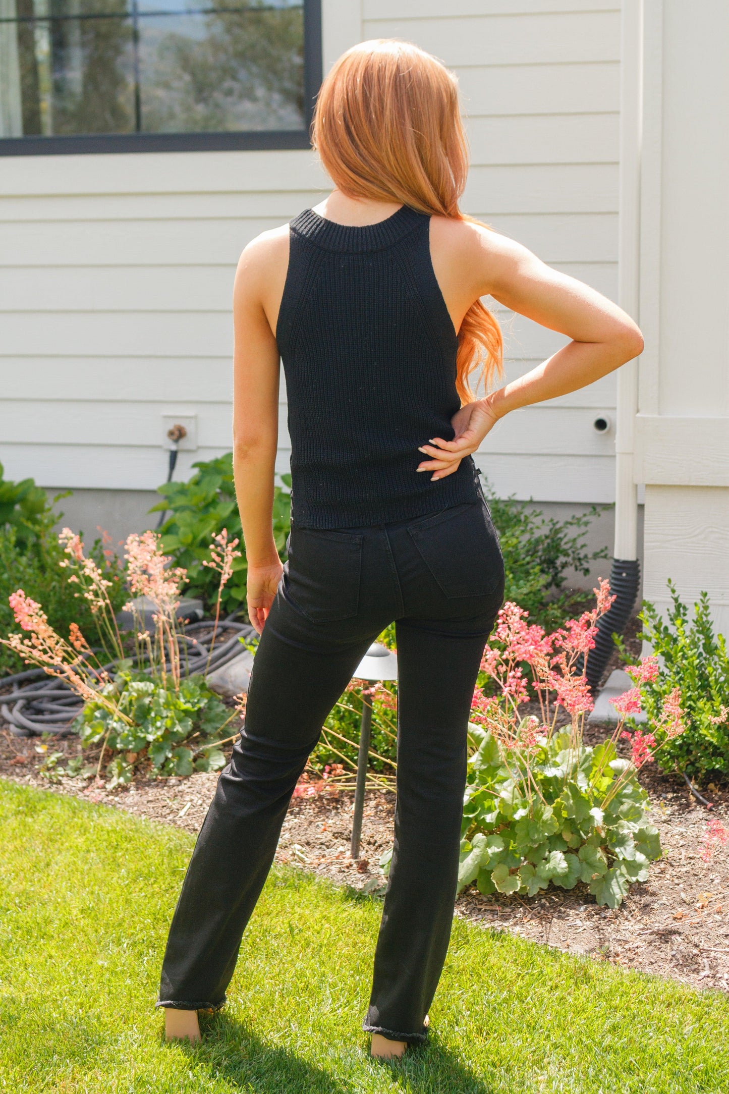 Previous Engagement Halter Neck Sweater Tank in Black - Simply Graced Mama