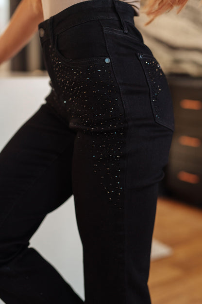 Reese Rhinestone Slim Fit Jeans in Black - Simply Graced Mama