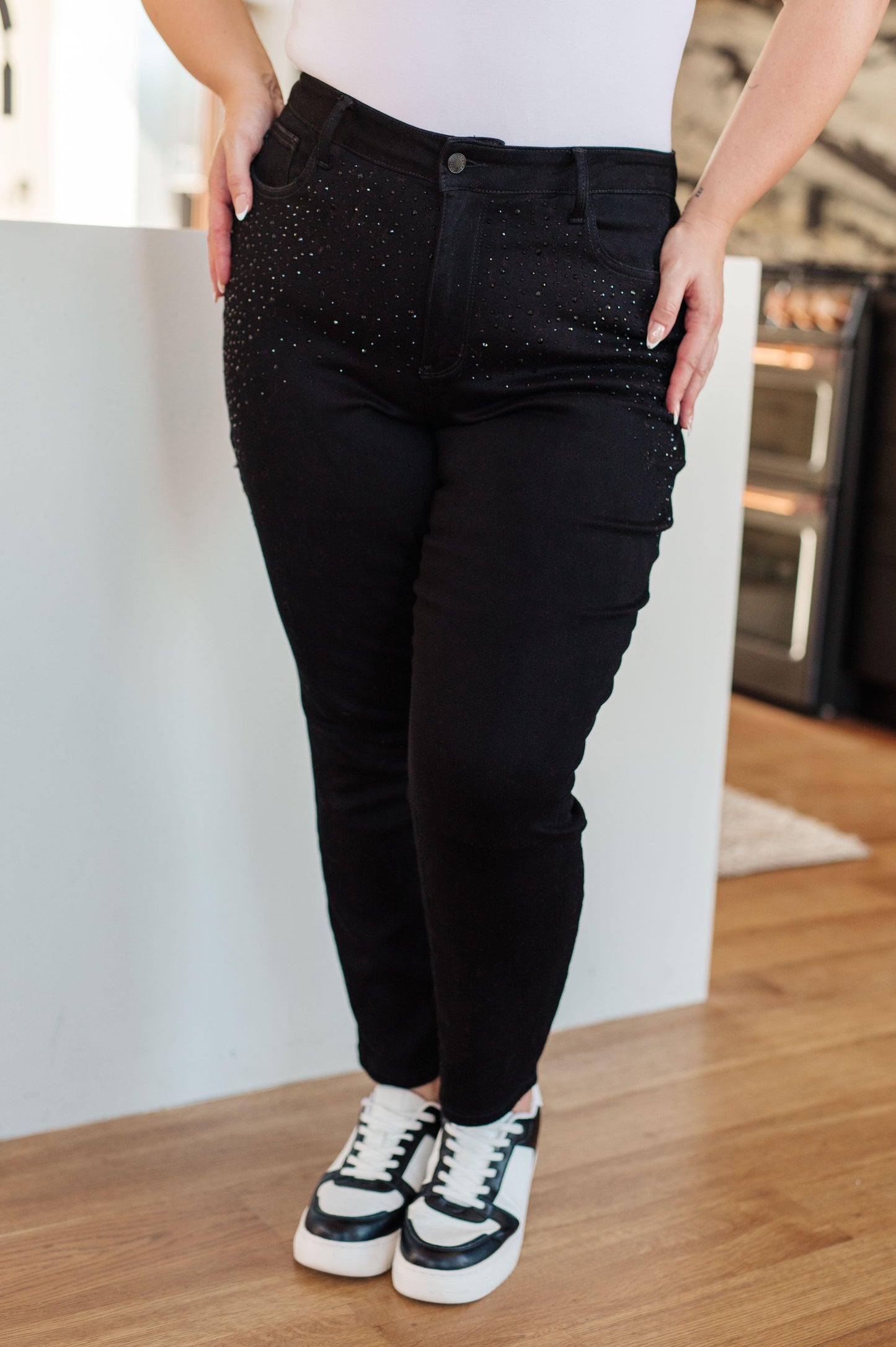 Reese Rhinestone Slim Fit Jeans in Black - Simply Graced Mama