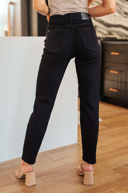 Reese Rhinestone Slim Fit Jeans in Black - Simply Graced Mama