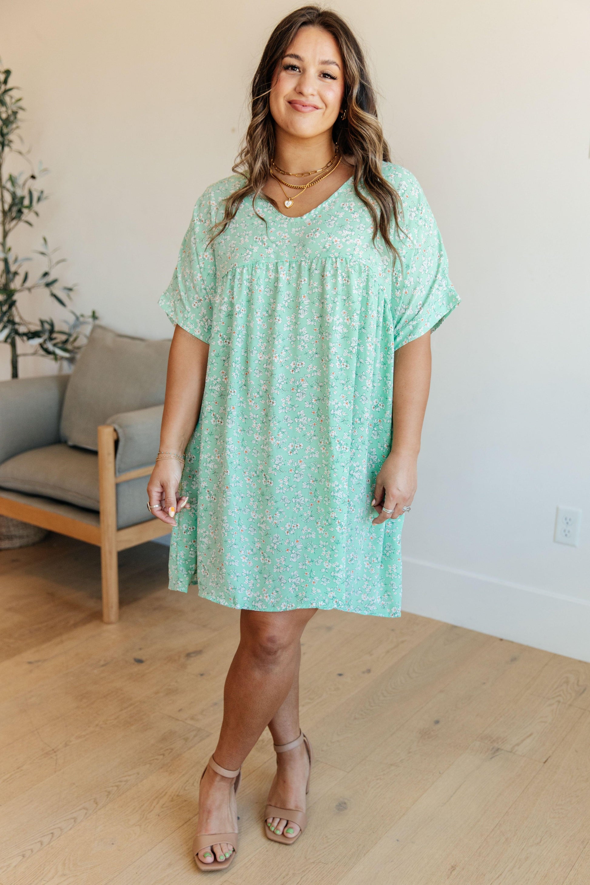 Rodeo Lights Dolman Sleeve Dress in Mint Floral - Simply Graced Mama