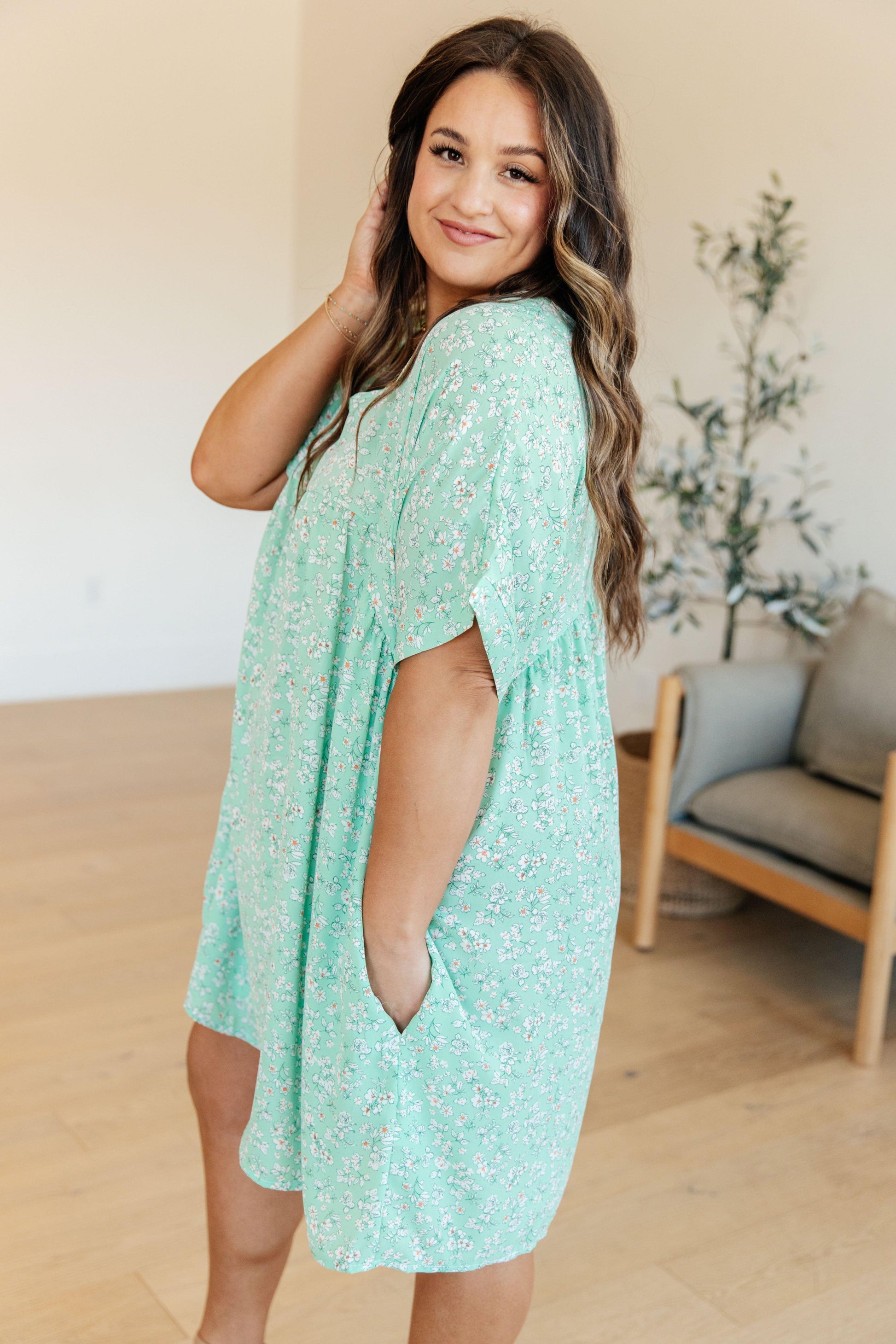 Rodeo Lights Dolman Sleeve Dress in Mint Floral - Simply Graced Mama