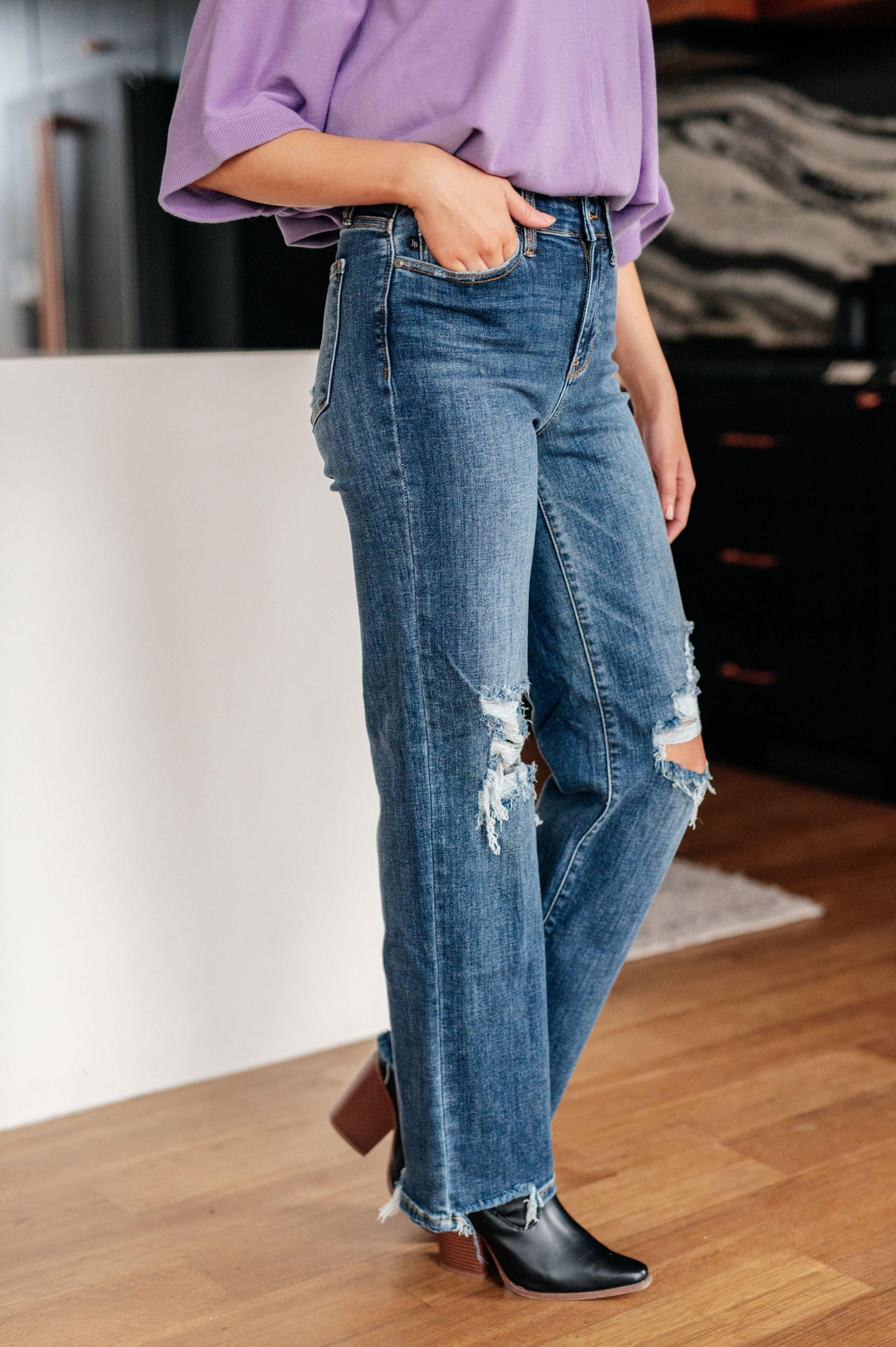 Rose High Rise 90's Straight Jeans in Dark Wash - Simply Graced Mama