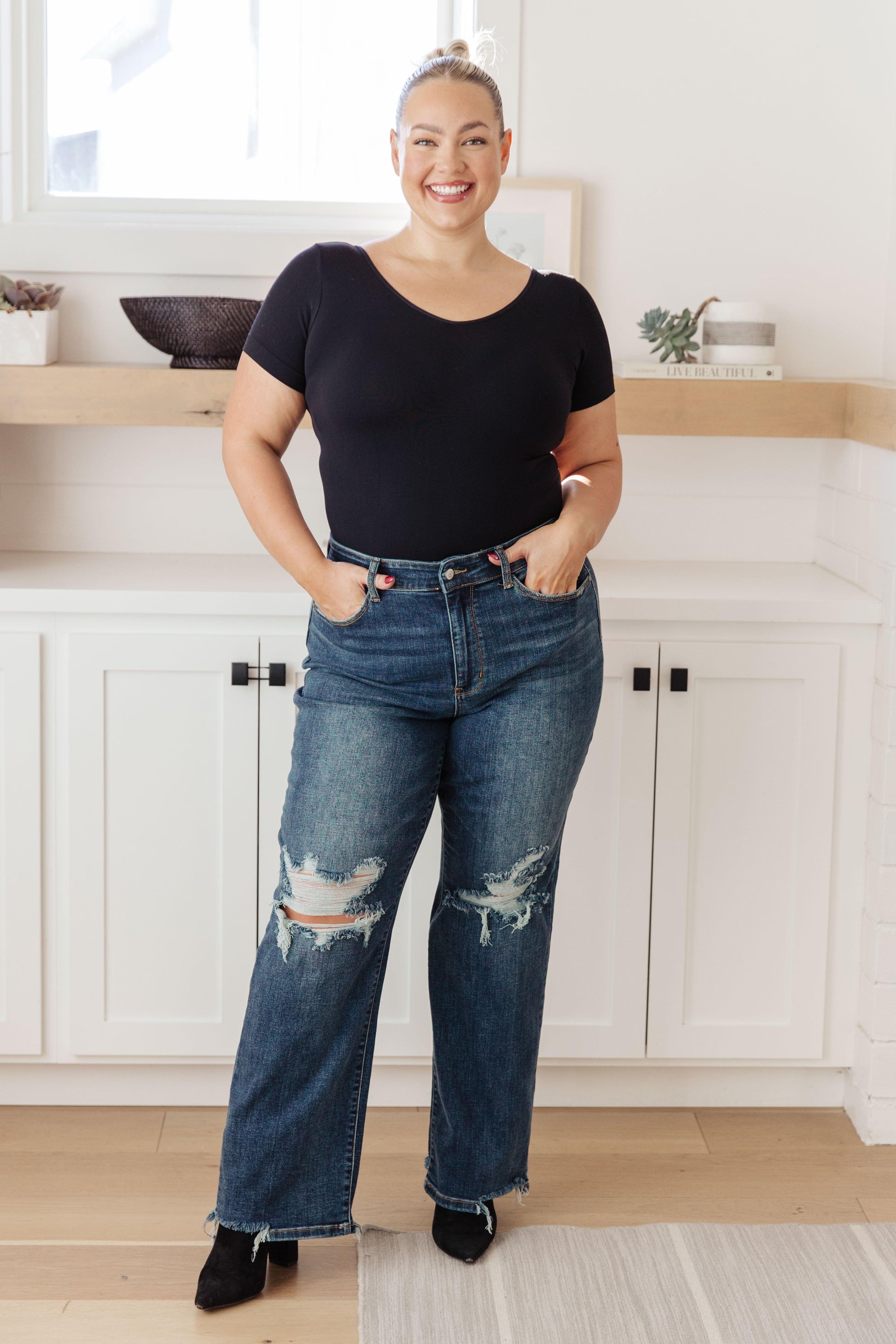 Rose High Rise 90's Straight Jeans in Dark Wash - Simply Graced Mama