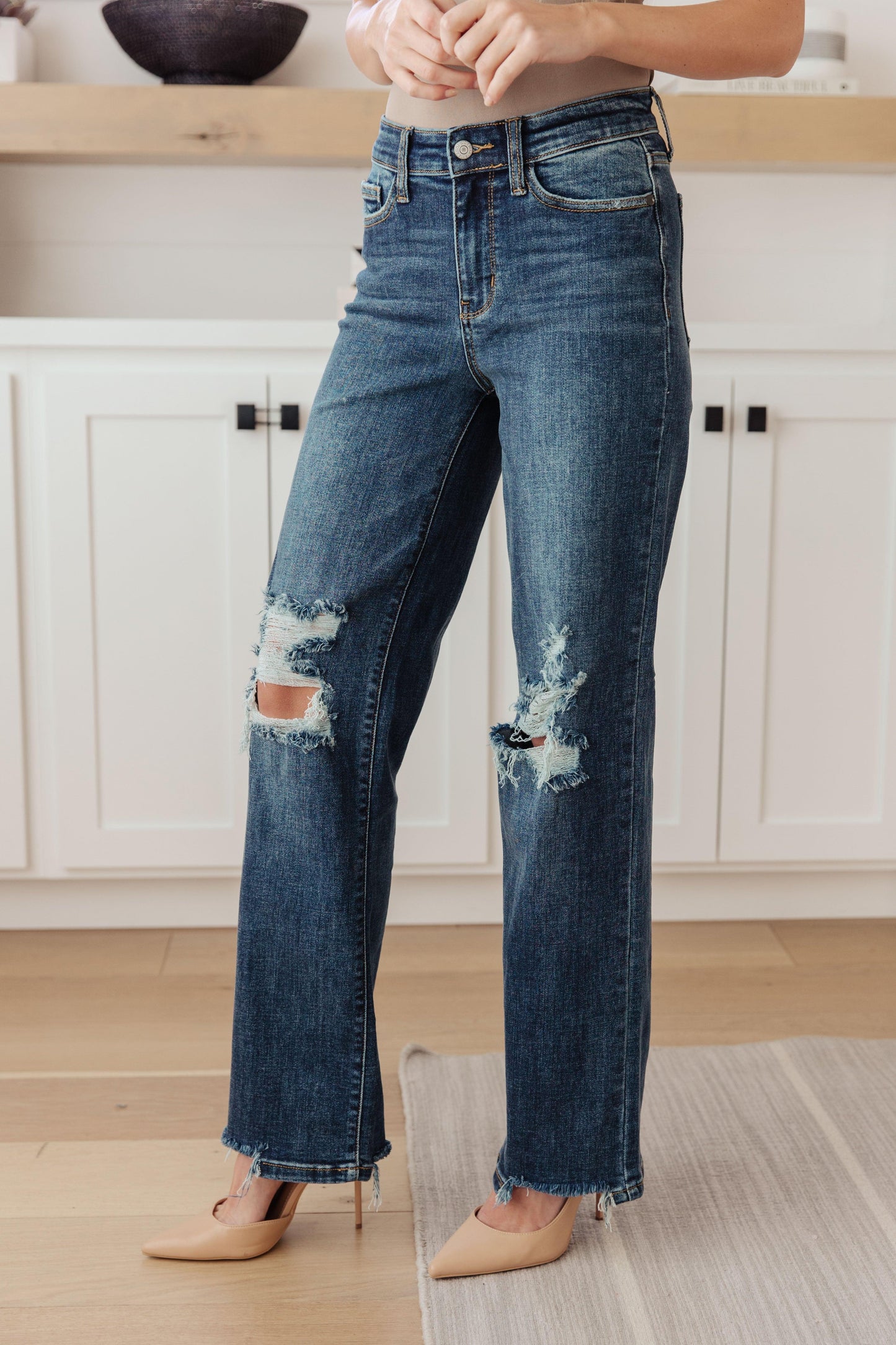 Rose High Rise 90's Straight Jeans in Dark Wash - Simply Graced Mama