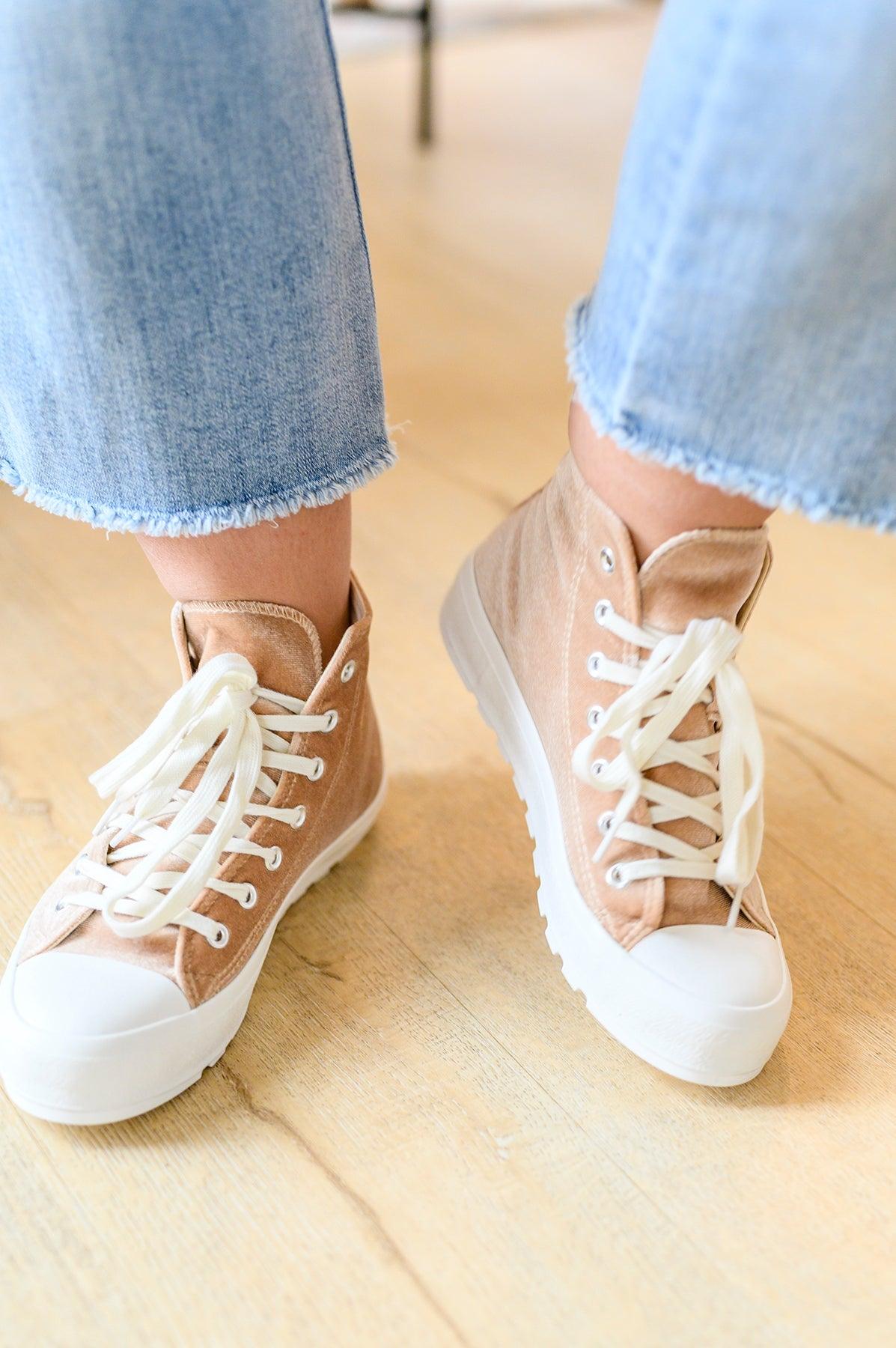 Run Me Down Velvet High Tops in Tan - Simply Graced Mama