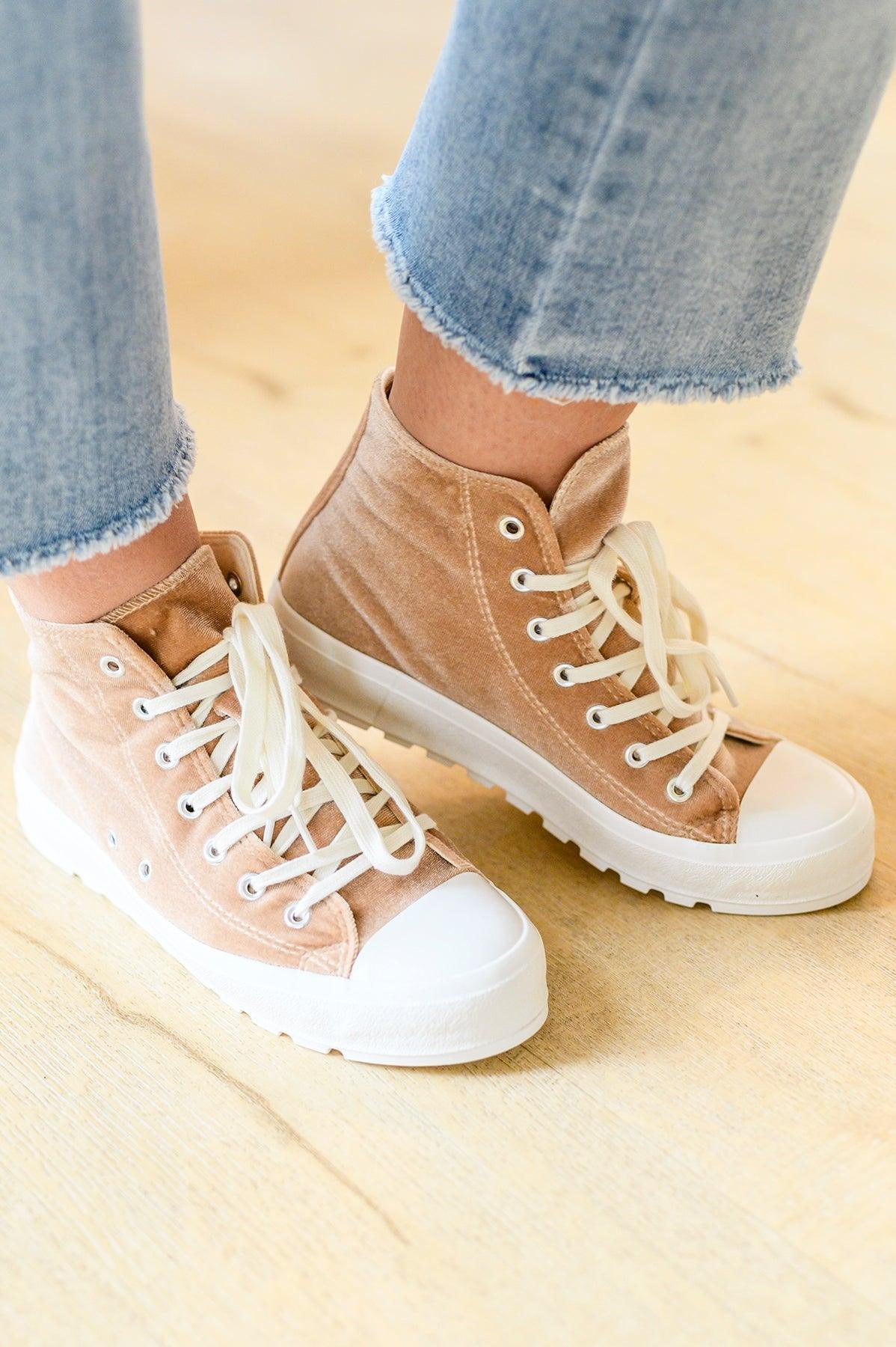 Run Me Down Velvet High Tops in Tan - Simply Graced Mama