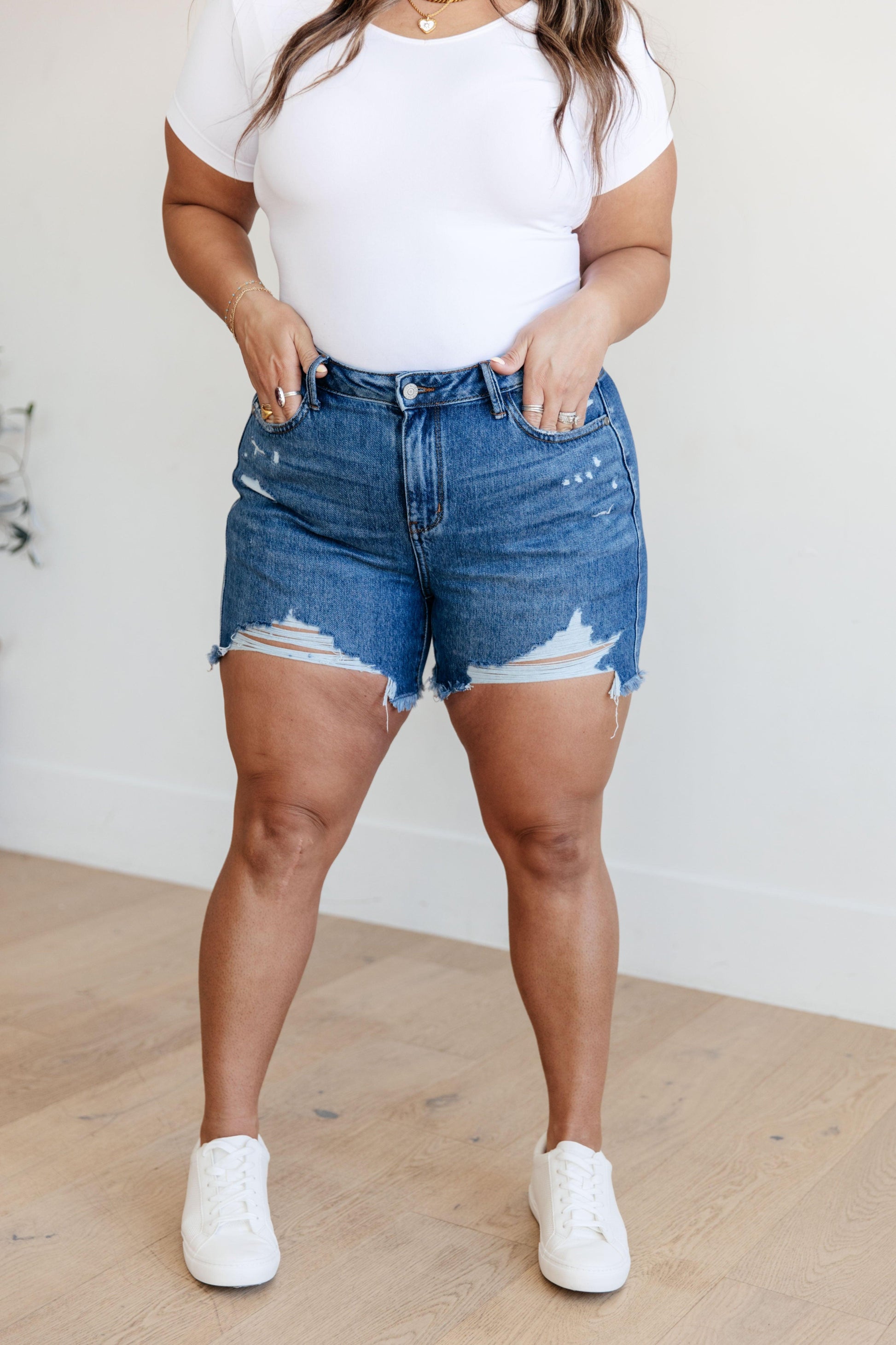 Samantha High Rise Rigid Magic Distressed Cutoff Shorts - Simply Graced Mama