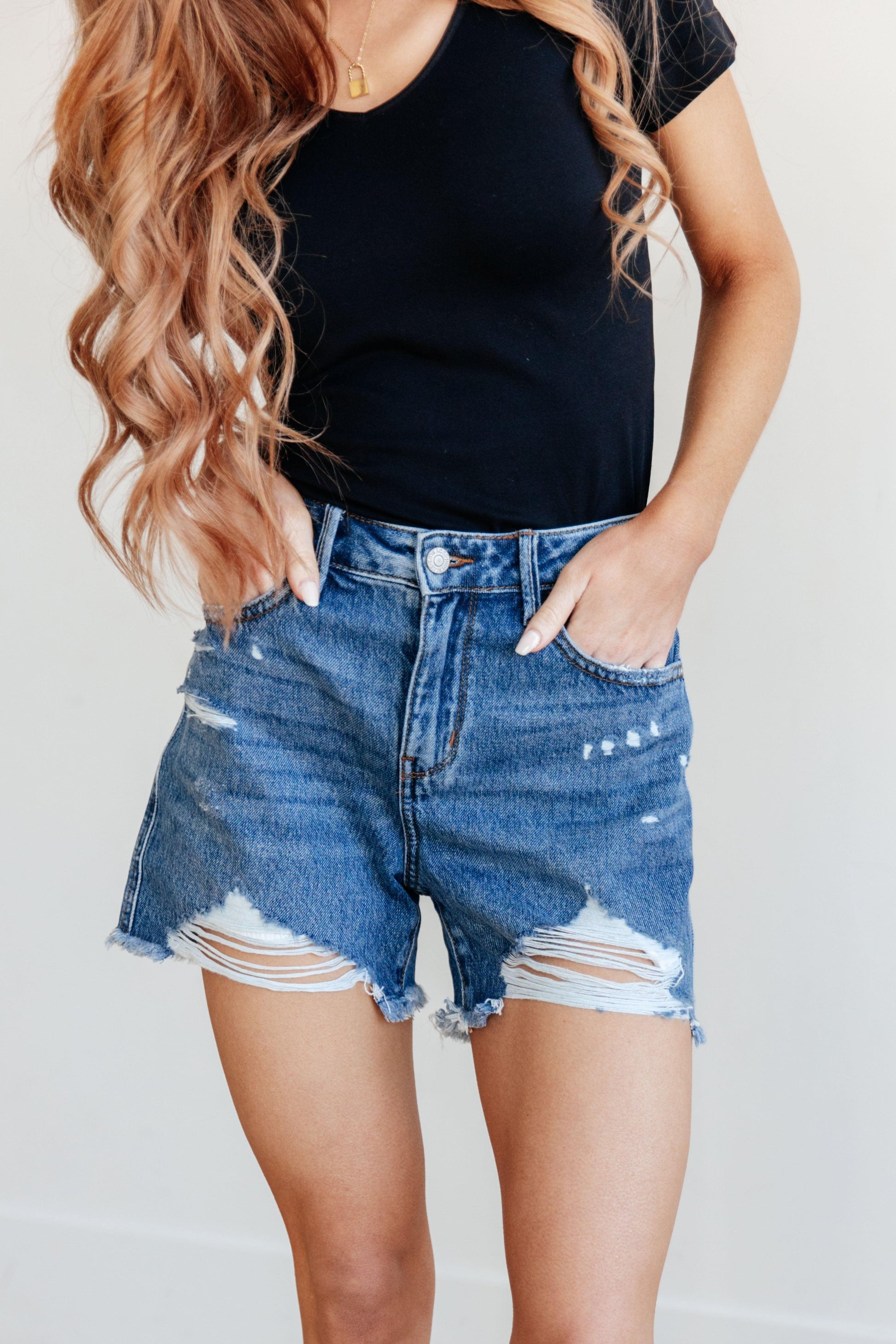 Samantha High Rise Rigid Magic Distressed Cutoff Shorts - Simply Graced Mama