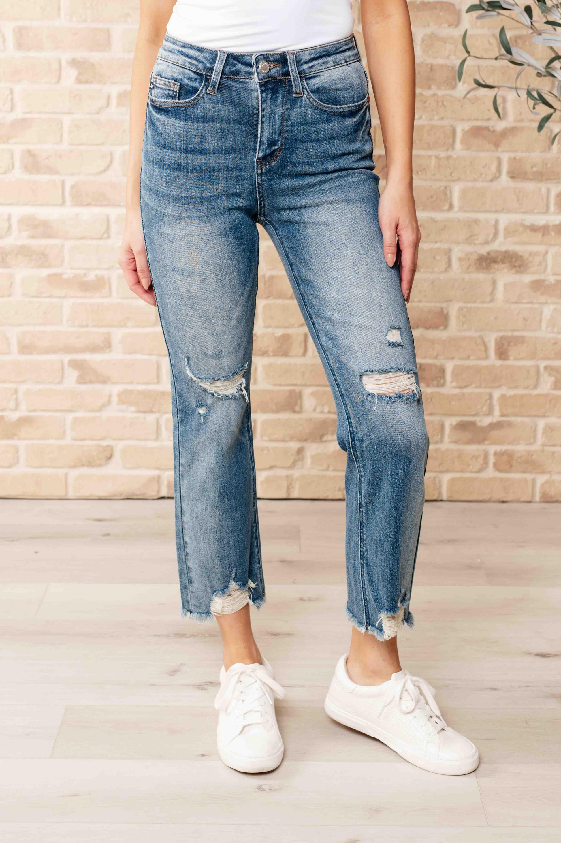 Sammy High Waist Distressed Crop Straight Leg Jeans - Simply Graced Mama