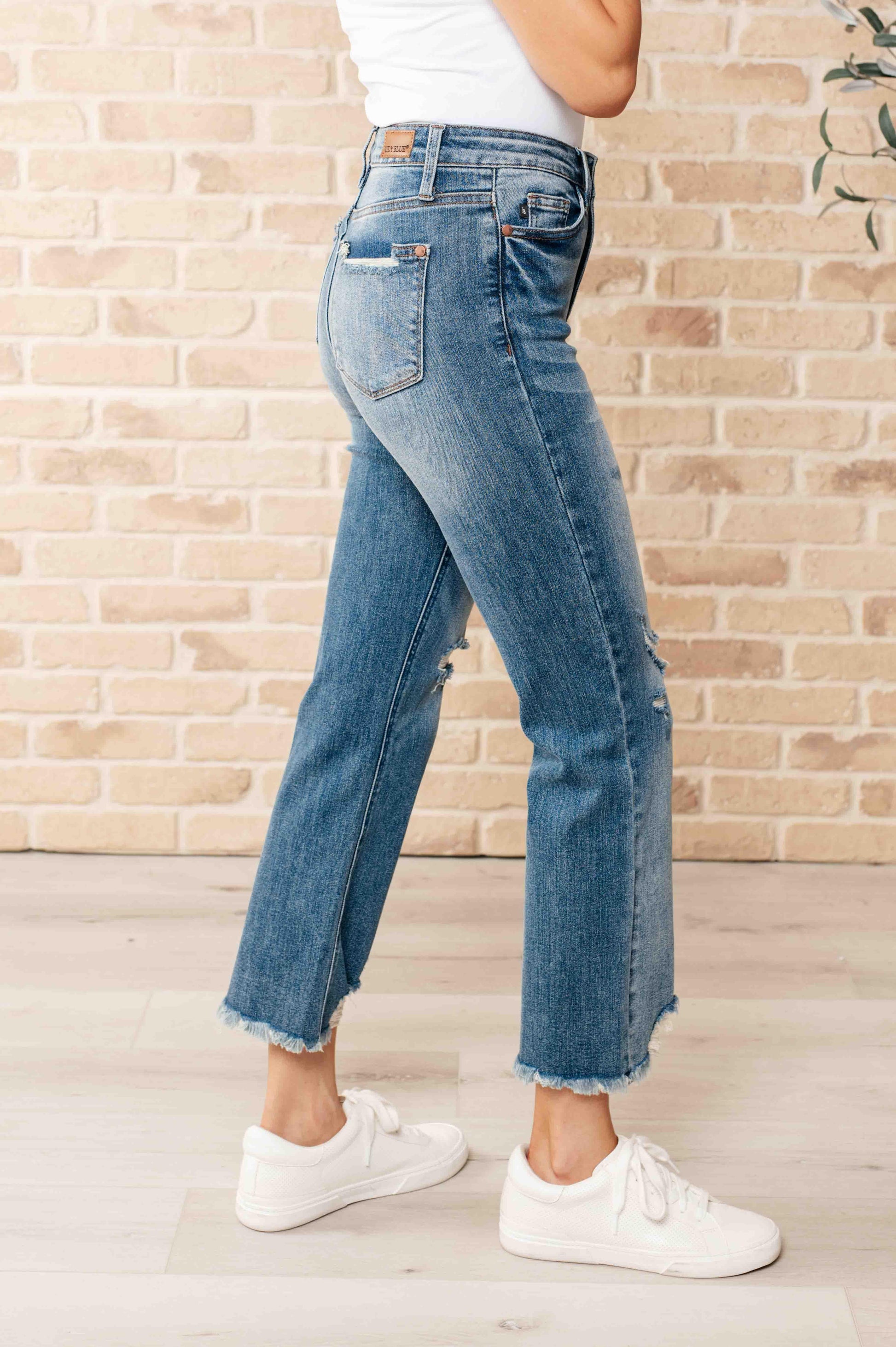 Sammy High Waist Distressed Crop Straight Leg Jeans - Simply Graced Mama