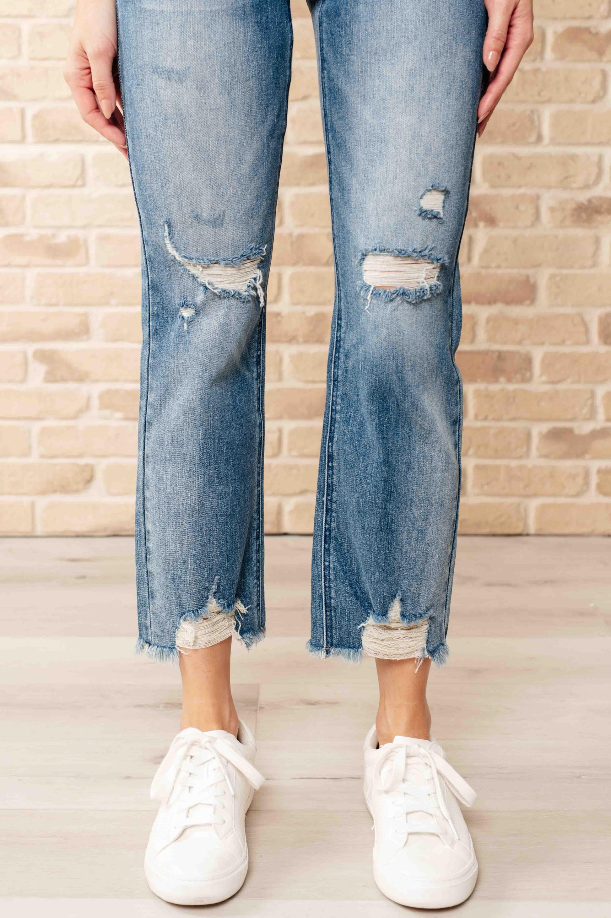 Sammy High Waist Distressed Crop Straight Leg Jeans - Simply Graced Mama