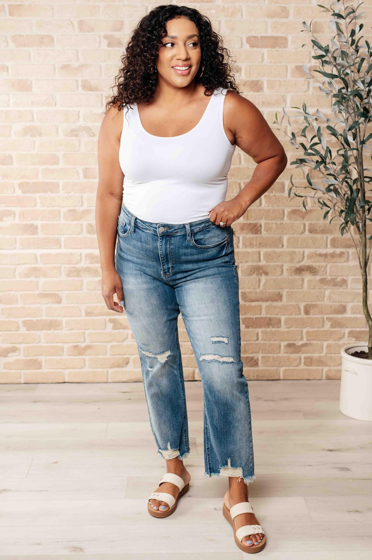 Sammy High Waist Distressed Crop Straight Leg Jeans - Simply Graced Mama