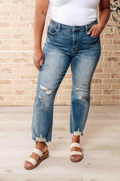 Sammy High Waist Distressed Crop Straight Leg Jeans - Simply Graced Mama