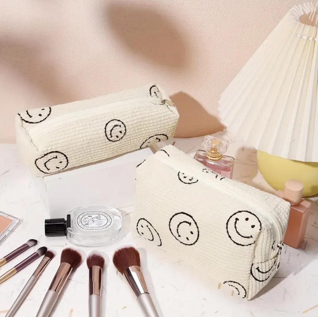 Smiley Face Corduroy Makeup Bag in Cream - Simply Graced Mama