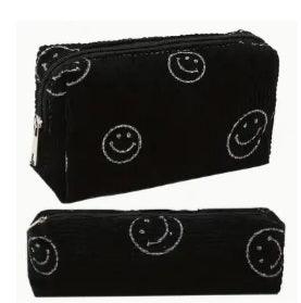 Smiley Face Corduroy Makeup Bag in Black - Simply Graced Mama