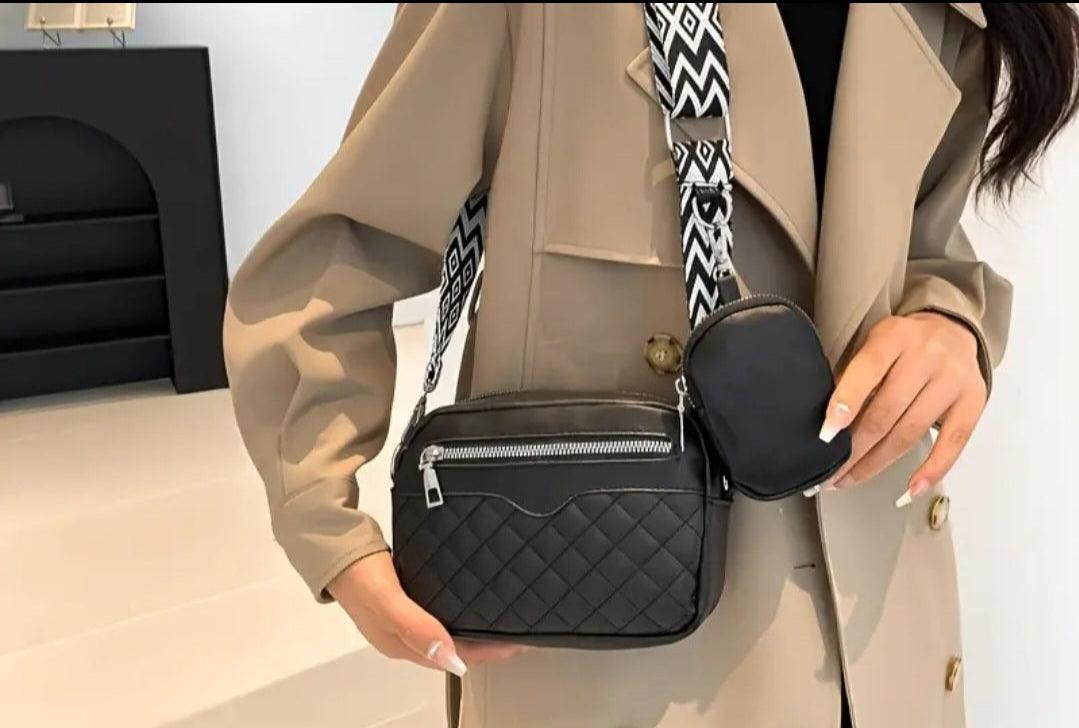 Classic Argyle Pattern Shoulder Bag, Solid Color Crossbody Bag - Black - Simply Graced Mama