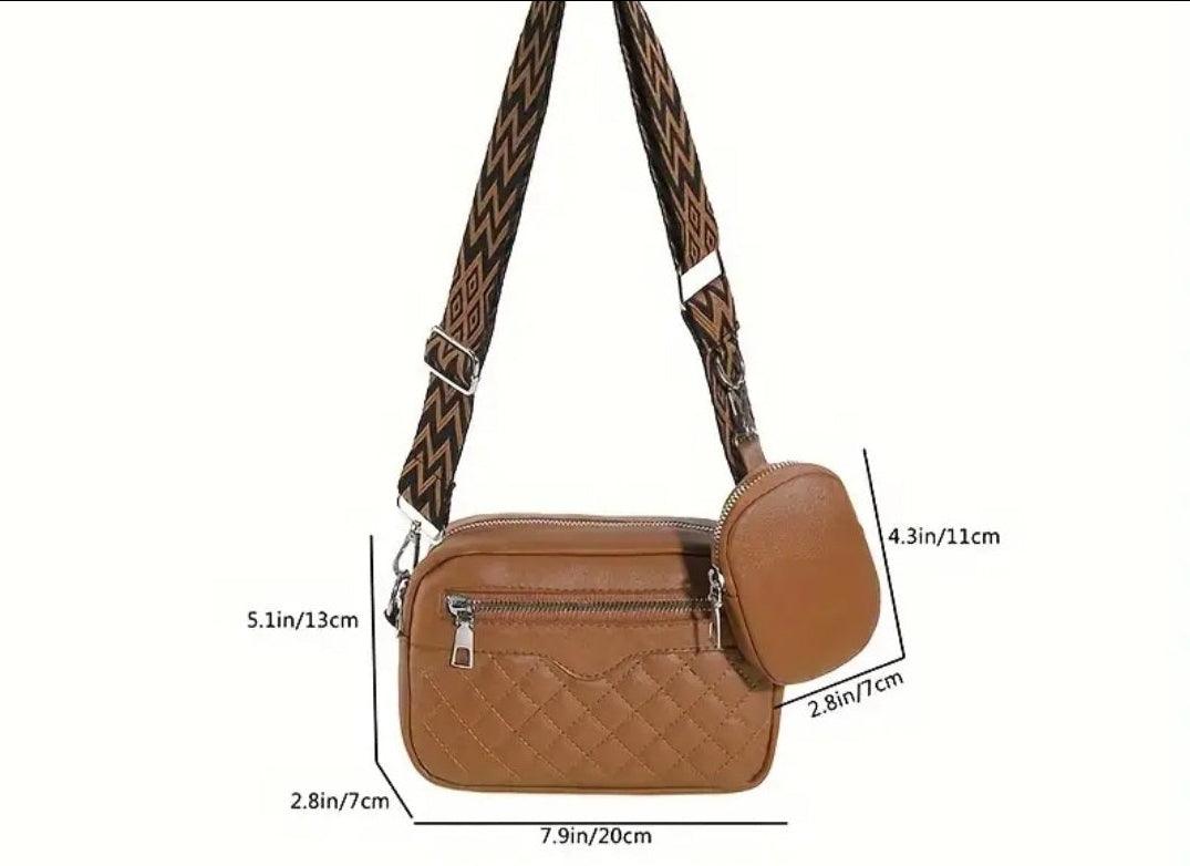 Classic Argyle Pattern Shoulder Bag, Solid Color Crossbody - Brown - Simply Graced Mama