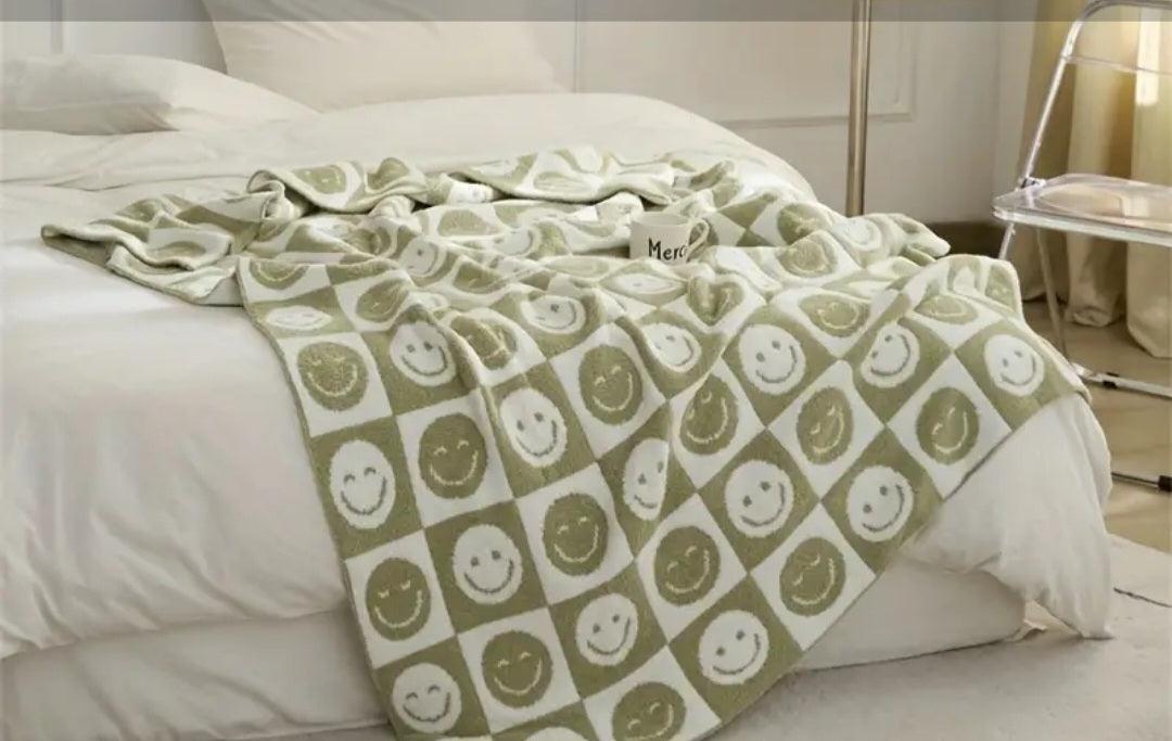 Smiley Face Checkerboard Blanket - Matcha Green - Simply Graced Mama