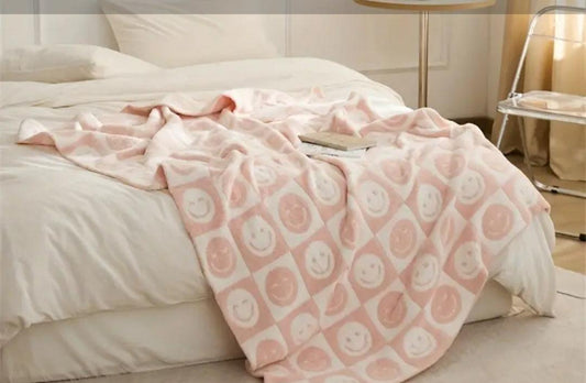 Smiley Face Checkerboard Blanket - Pink - Simply Graced Mama