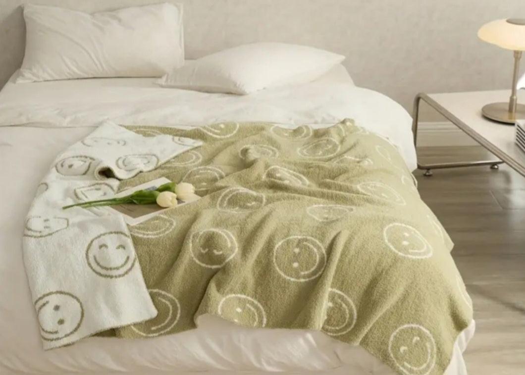 Smiley Face Reversible Blanket - Matcha Green - Simply Graced Mama