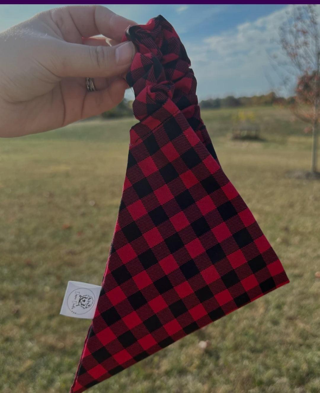 Red & Black Buffalo Print Scrunchie Bandana - Simply Graced Mama