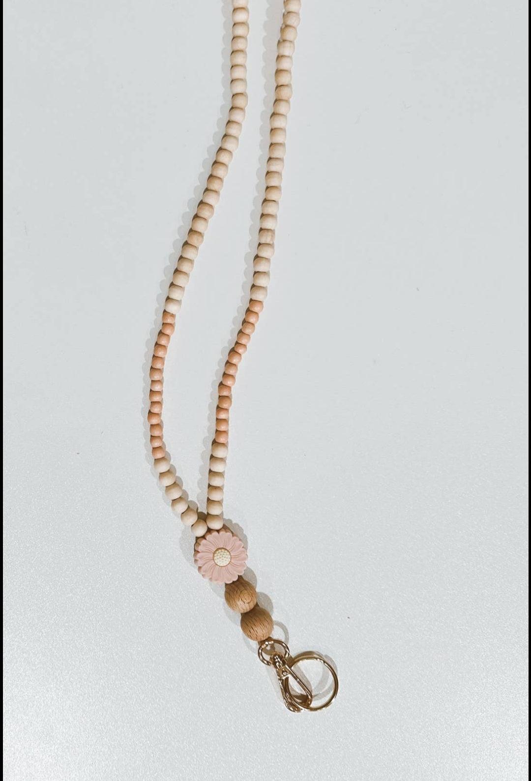 Pink Daisy Wooden Bead Lanyard - Simply Graced Mama