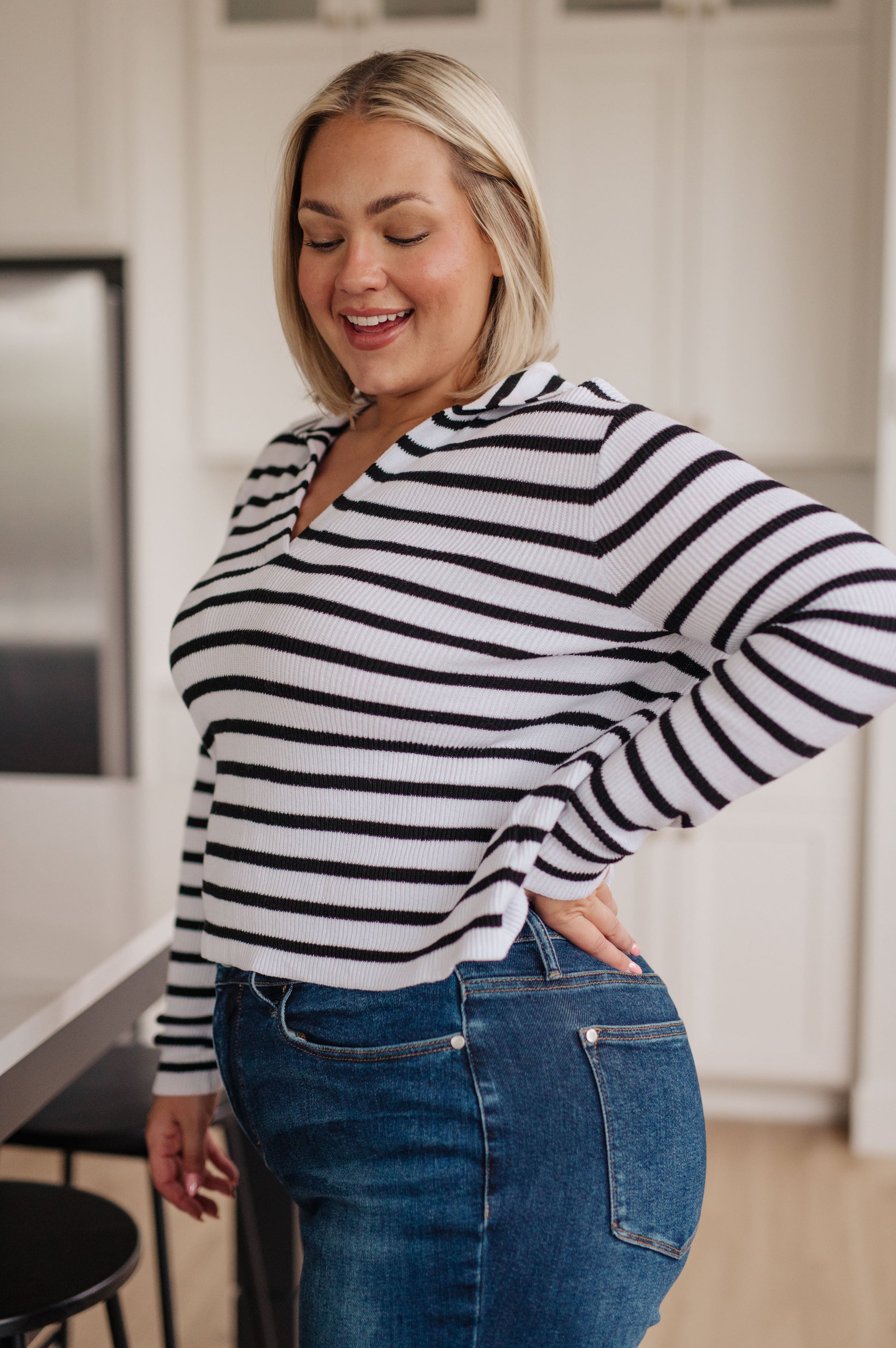 Self Improvement V-Neck Striped Sweater - Simply Graced Mama