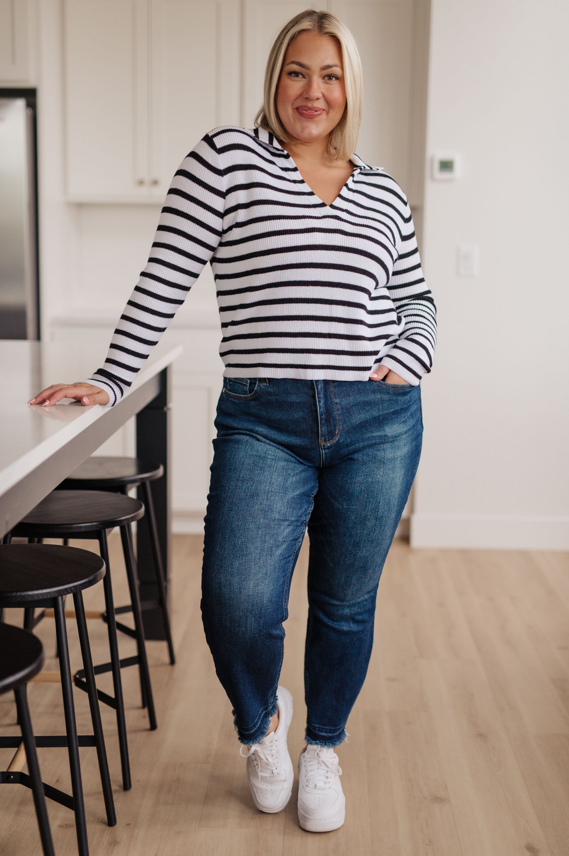 Self Improvement V-Neck Striped Sweater - Simply Graced Mama