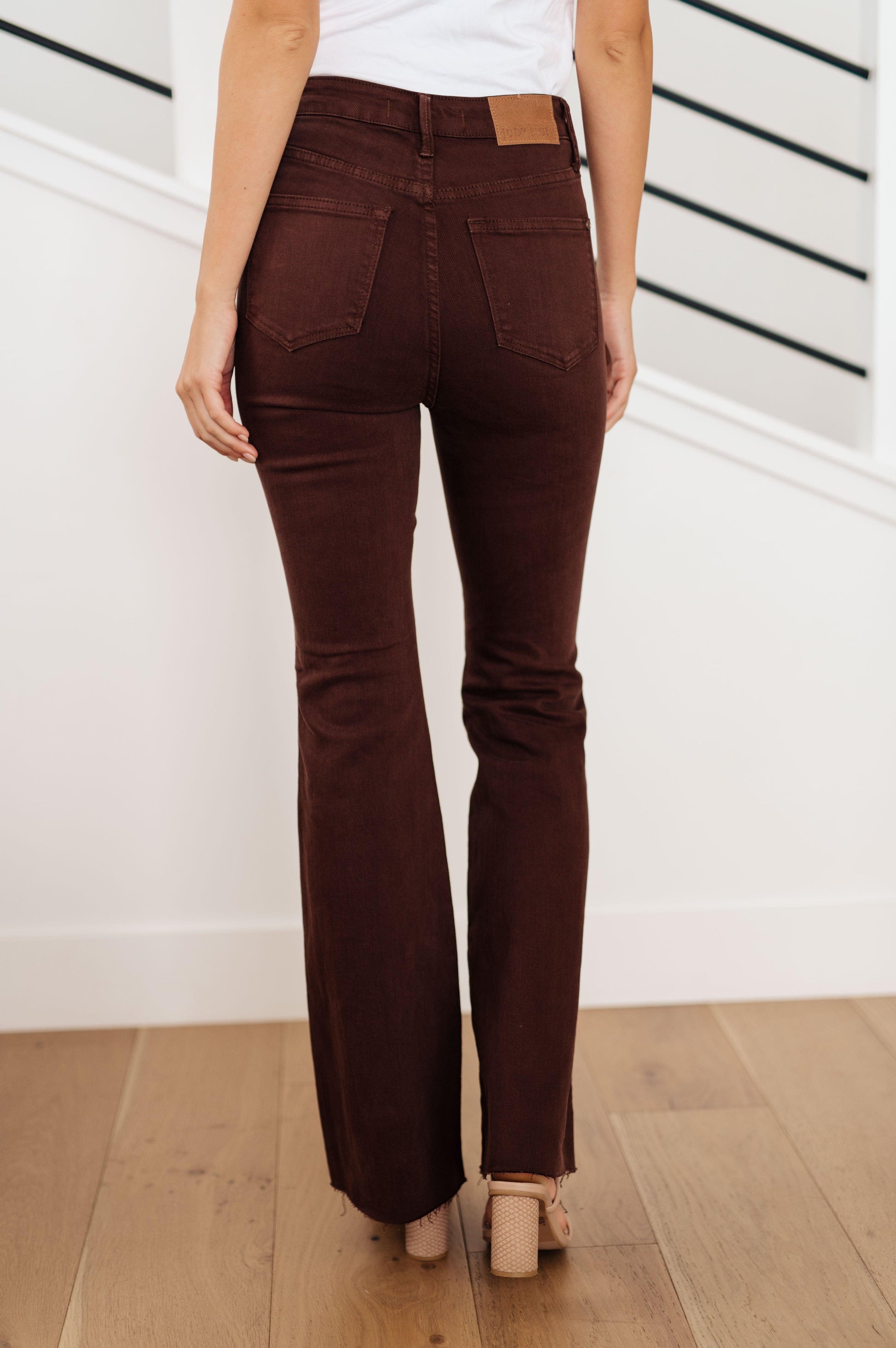 Sienna High Rise Control Top Flare Jeans in Espresso - Simply Graced Mama