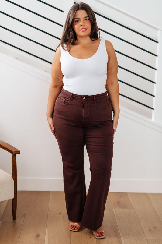 Sienna High Rise Control Top Flare Jeans in Espresso - Simply Graced Mama