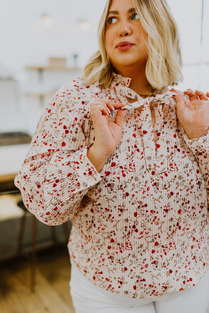 Stella Notched Neck Floral Long Sleeve Blouse - Simply Graced Mama