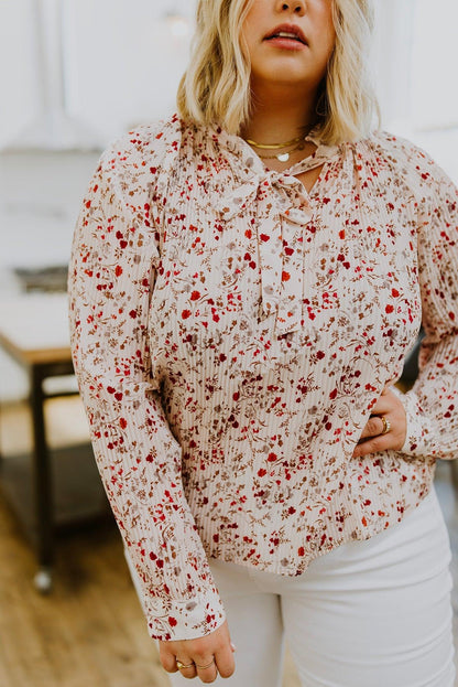 Stella Notched Neck Floral Long Sleeve Blouse - Simply Graced Mama