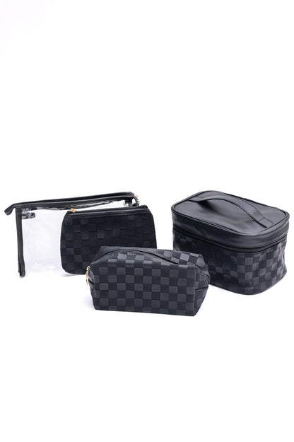 Subtly Checked Cosmetic Bags set of 4 in Black - Simply Graced Mama