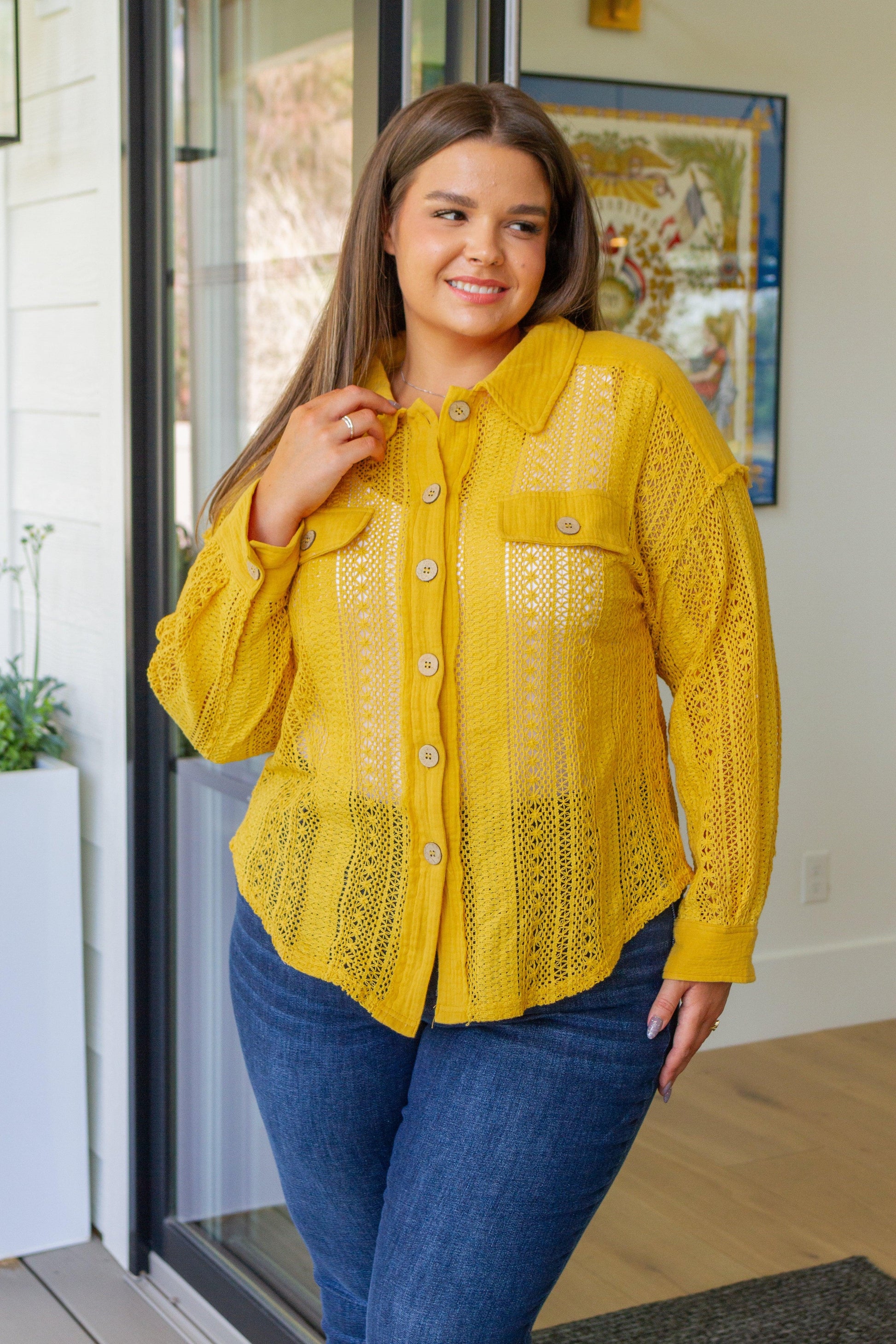 Sweeter Than Nectar Lace Button Down in Honey - Simply Graced Mama