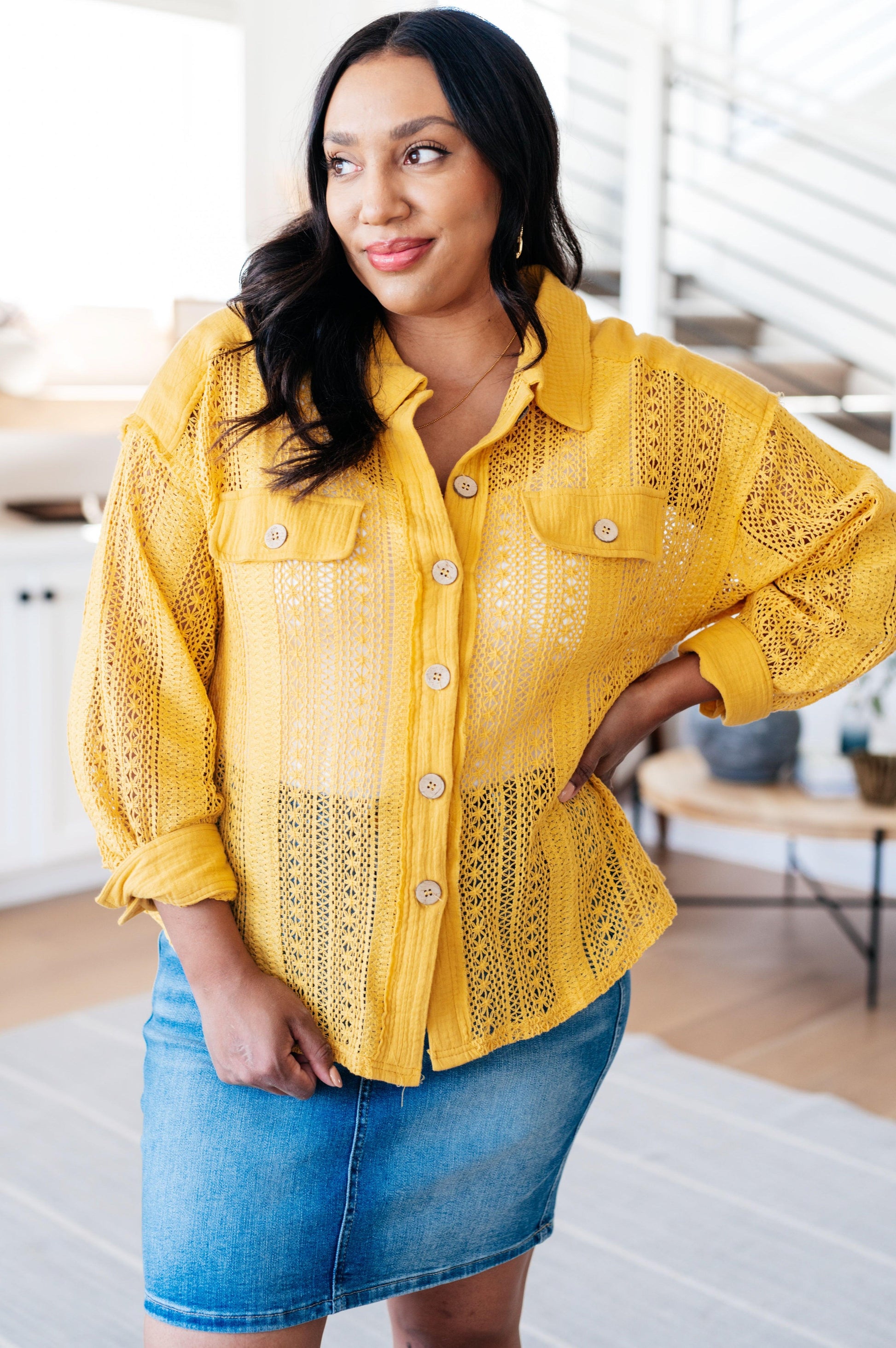 Sweeter Than Nectar Lace Button Down in Honey - Simply Graced Mama