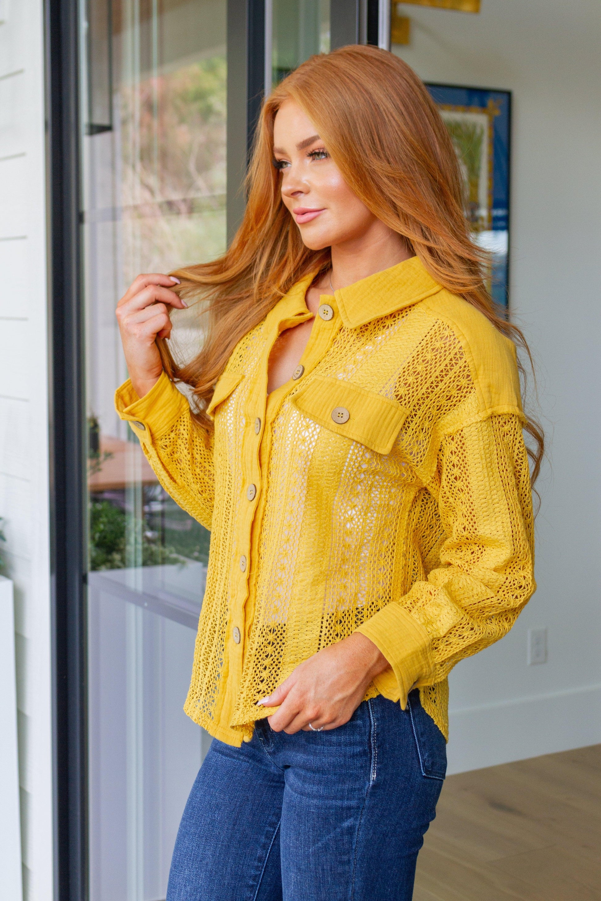 Sweeter Than Nectar Lace Button Down in Honey - Simply Graced Mama